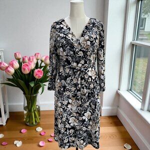 Glamour Floral Midi Wrap Dress Size 10 Winter Layered‎ Cozy Cottagecore Romantic
